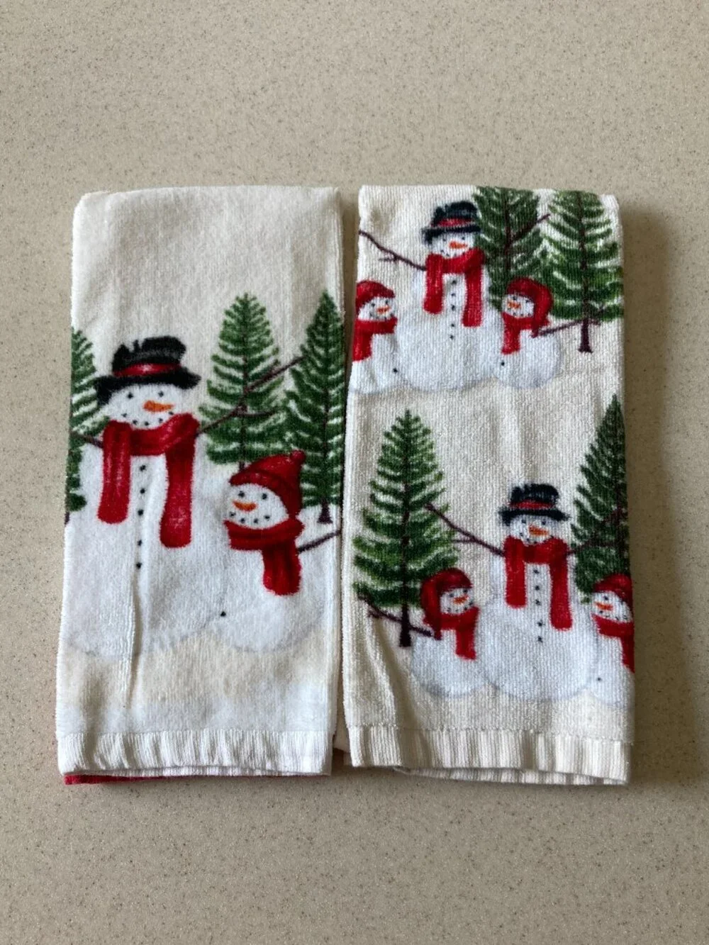 St. Nicholas Square Dish Towels 4 Pc. Snowmen Believe